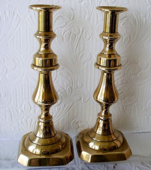 Pair of Antique English Late Georgian Brass Candlesticks