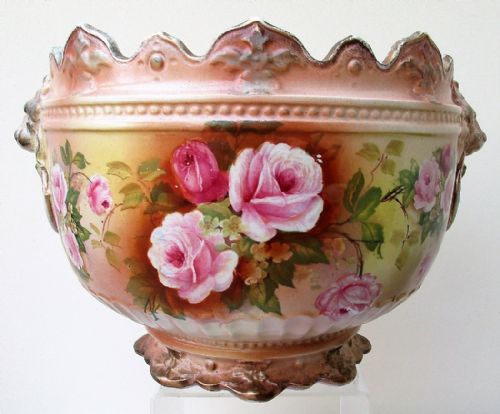 Antique English Victorian Pottery "Lion" Jardiniere