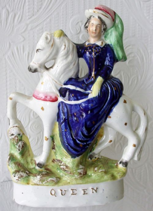 Antique English Victorian Staffordshire Pottery Royal Portrait Figure "Queen Victoria" ~ P A109 ~ H 502