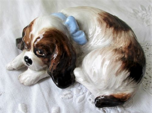 English Studio Pottery Porcelain Figurine ~ "King Charles Spaniel" ~ Reginald Johnson