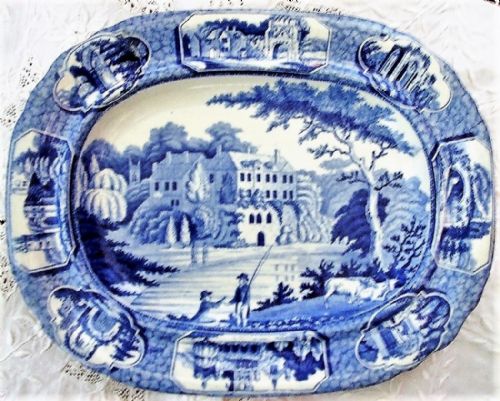 Georgian Blue and White Transfer "Guy's Cliffe, Warwickshire" Pottery Dish ~ Henshall & Co.