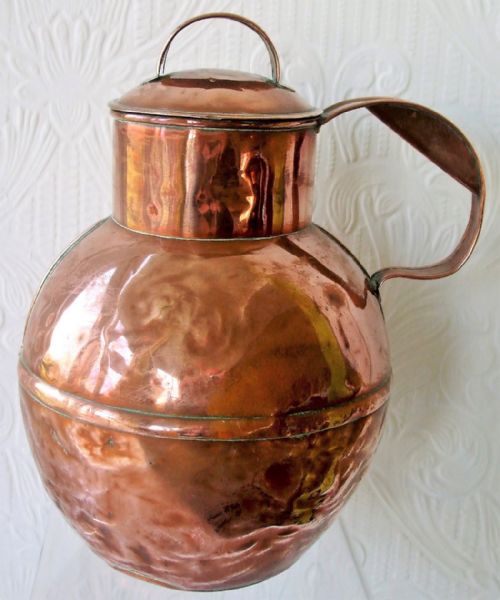 Antique Victorian Channel Islands "Half Gallon" Copper Milk Can and Cover
