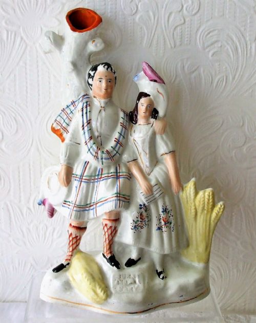 Antique English Victorian Staffordshire Pottery Spill Vase Group ~ "Robert Burns and Highland Mary" ~ P H47 ~ H 62