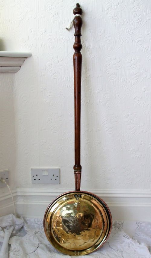 Antique English Georgian Brass and Copper Warming Pan