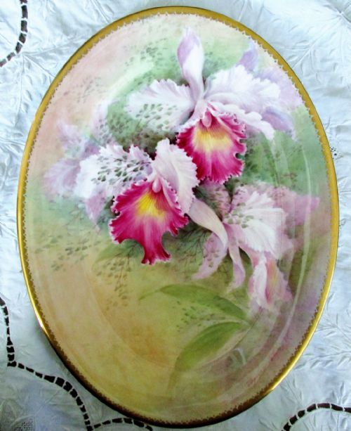 English Porcelain Cabinet Dish ~ "Orchids ~  Brassolaeliocattleya Hybrids" ~ Reginald Johnson