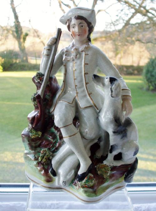 Antique English Victorian Staffordshire Pottery Figure of a Hunter ~ H 1826