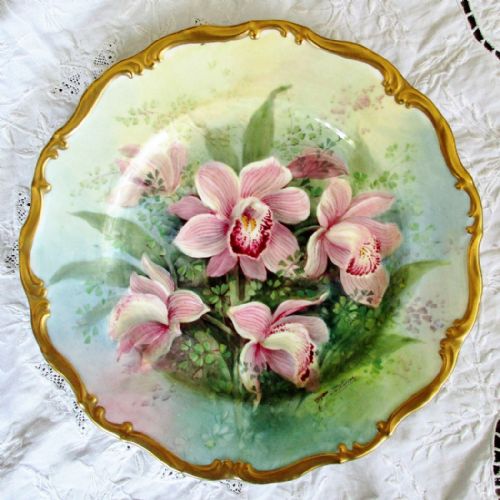 English Porcelain Cabinet Plate ~ "Orchids" ~ Reginald Johnson
