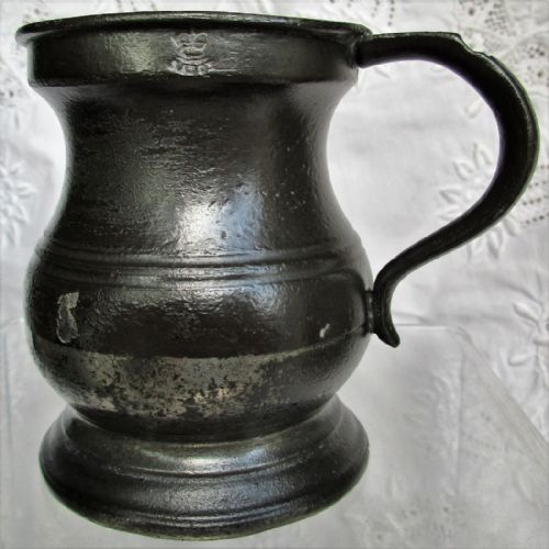 Antique English Georgian Pewter Quartern "Salop" Baluster Measure