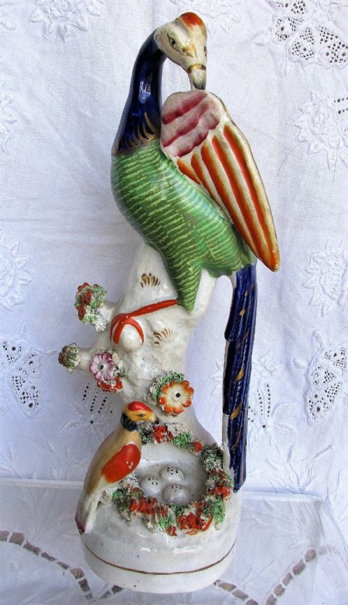 Antique English Victorian Staffordshire Pottery Figure of a Bird