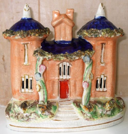 Antique English Victorian Staffordshire Pottery Cottage ~ H 3168a