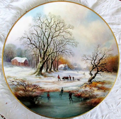 English Porcelain Dished Cabinet Plate ~ "Winter Scene" ~ Reginald Johnson