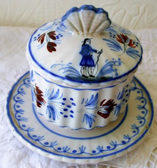 Antique HR Quimper French Faience Honey Pot and Cover