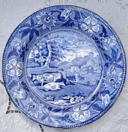 Georgian Blue & White "Wiseton Hall" pattern Plate ~ Pettys & Co. Leeds