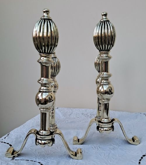 Pair of Antique English Georgian Brass Andirons