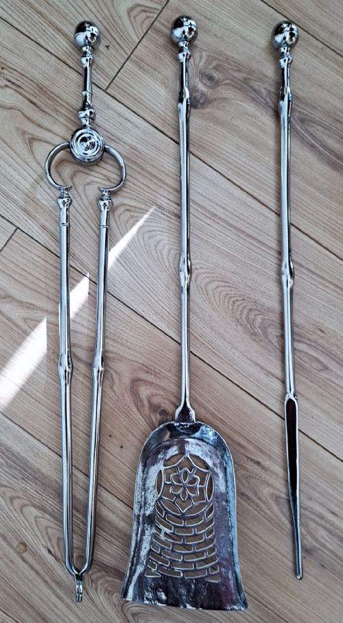Set of Three Antique English Victorian Steel Fire Irons