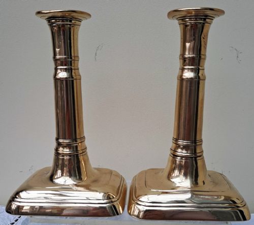 Pair of Antique English Georgian Telescopic Brass Candlesticks