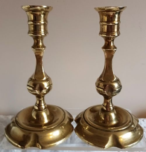 Pair of Antique English Georgian Brass Candlesticks