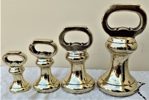 Set of 4 Antique English Victorian Brass Bell Weights