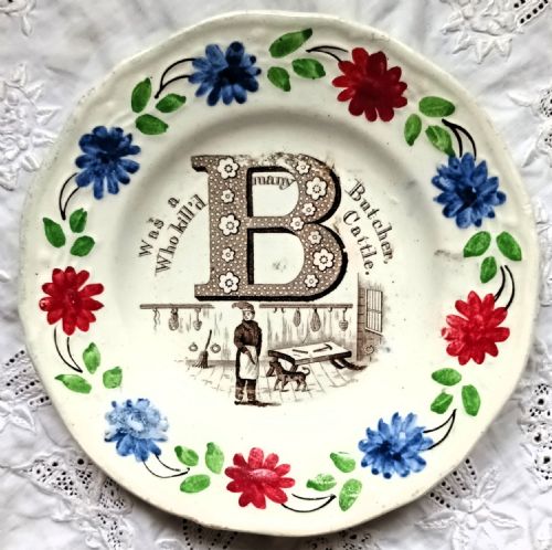 Antique Georgian "B Was a Butcher" Child's Alphabet Plate