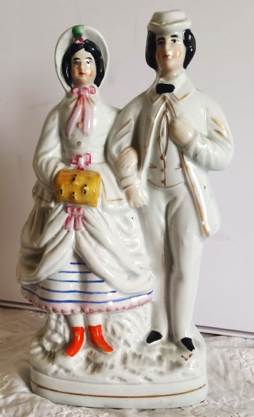 Antique English Victorian Staffordshire Pottery Royal Portrait Figure ~ Princess Alice & Louis of Hesse ~ H 690