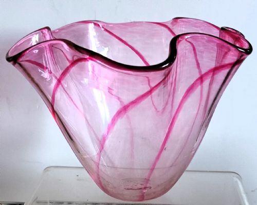 Vintage Italian Murano Wrythen Cranberry Glass Vase