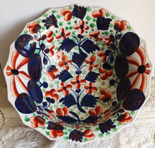 Antique Victorian Gaudy Welsh "Celyn" Pattern Basin