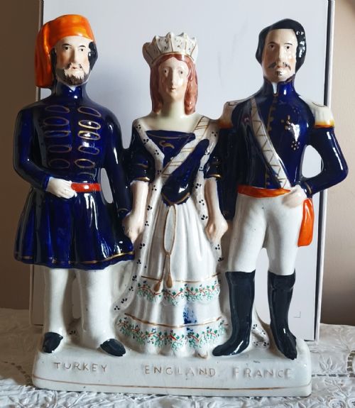 Antique English Victorian Staffordshire Royal Portrait  Figure Group ~ "Turkey - England - France" ~ H 783