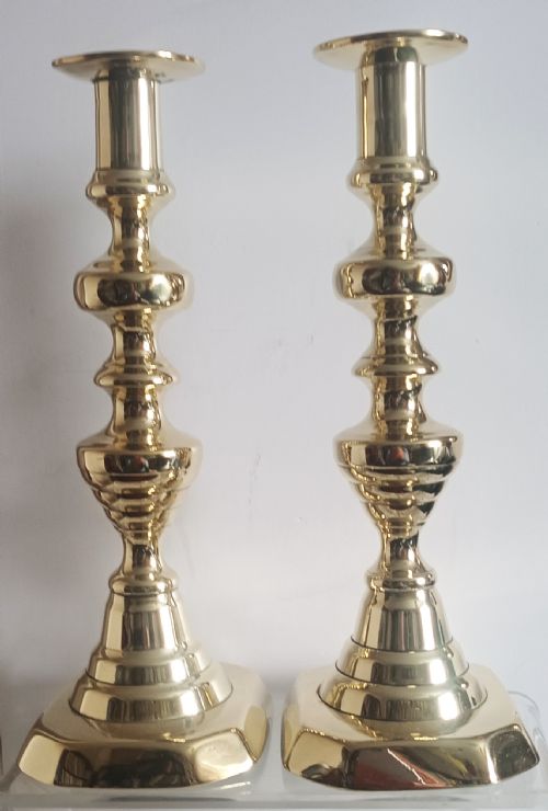 Pair of Antique English Victorian Brass Candlesticks