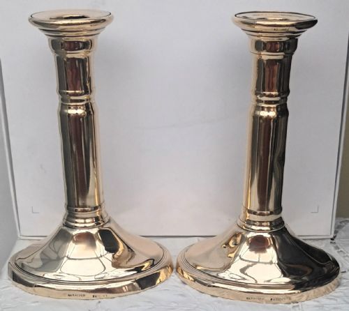 PAIR OF ANTIQUE ENGLISH GEORGIAN HARRISON PATENT TELESCOPIC BRASS CANDLESTICKS