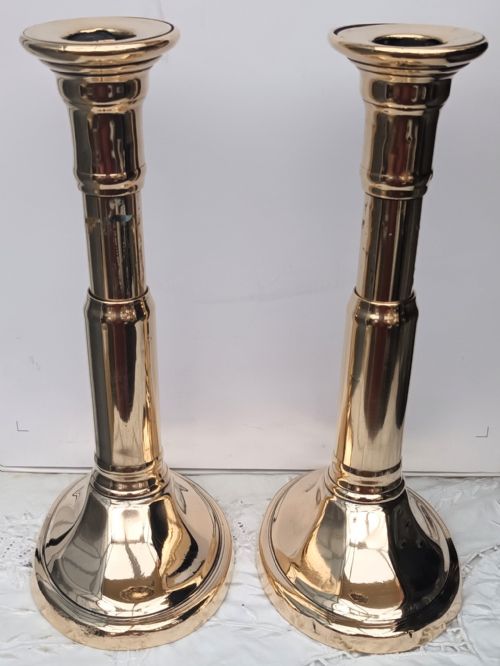 PAIR OF ANTIQUE ENGLISH GEORGIAN HARRISON PATENT TELESCOPIC BRASS CANDLESTICKS - ADDITIONAL PHOTO 4