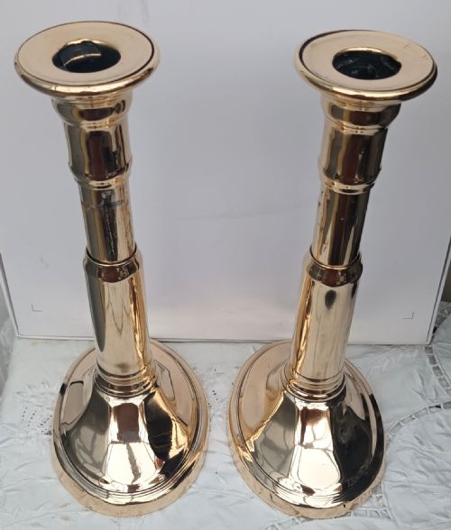 PAIR OF ANTIQUE ENGLISH GEORGIAN HARRISON PATENT TELESCOPIC BRASS CANDLESTICKS - ADDITIONAL PHOTO 6