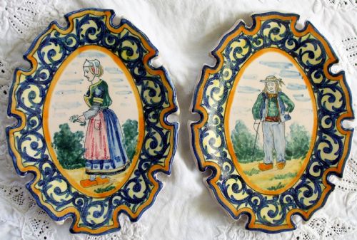 Pair of Antique Hr Quimper French Faience Pin Trays