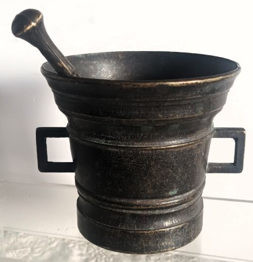 ANTIQUE ENGLISH GEORGIAN BRONZE MORTAR AND PESTLE - ADDITIONAL PHOTO 2
