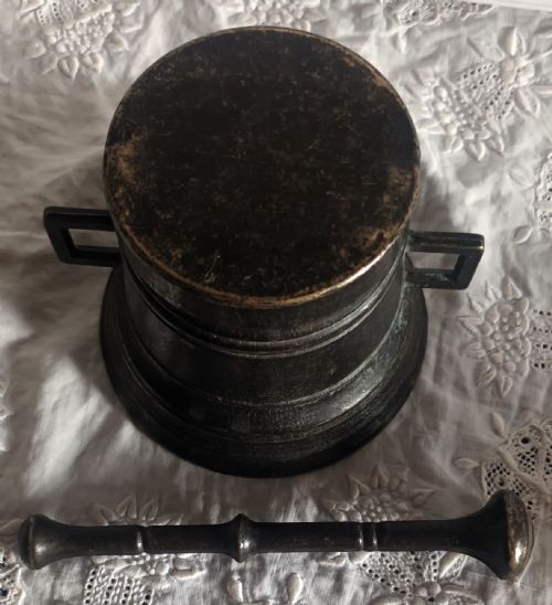 ANTIQUE ENGLISH GEORGIAN BRONZE MORTAR AND PESTLE - ADDITIONAL PHOTO 5