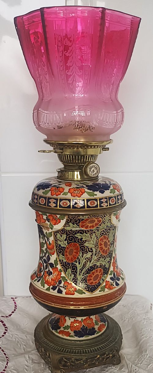Antique English Victorian Hinks / Taylor Tunnicliff Ceramic Oil Lamp