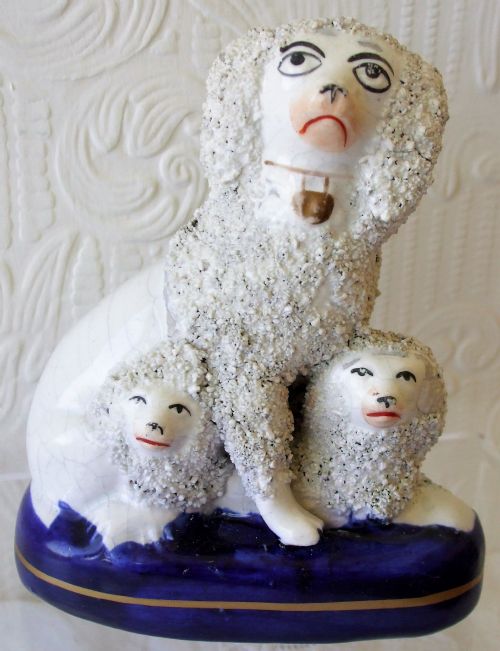Antique English Victorian Staffordshire Pottery Figure Group ~ "Poodles"
