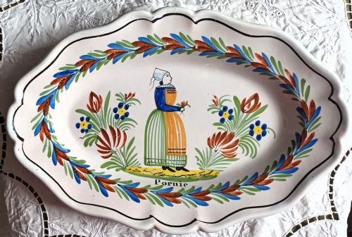 Antique Quimper French Faience Dish ~ "Pornic"