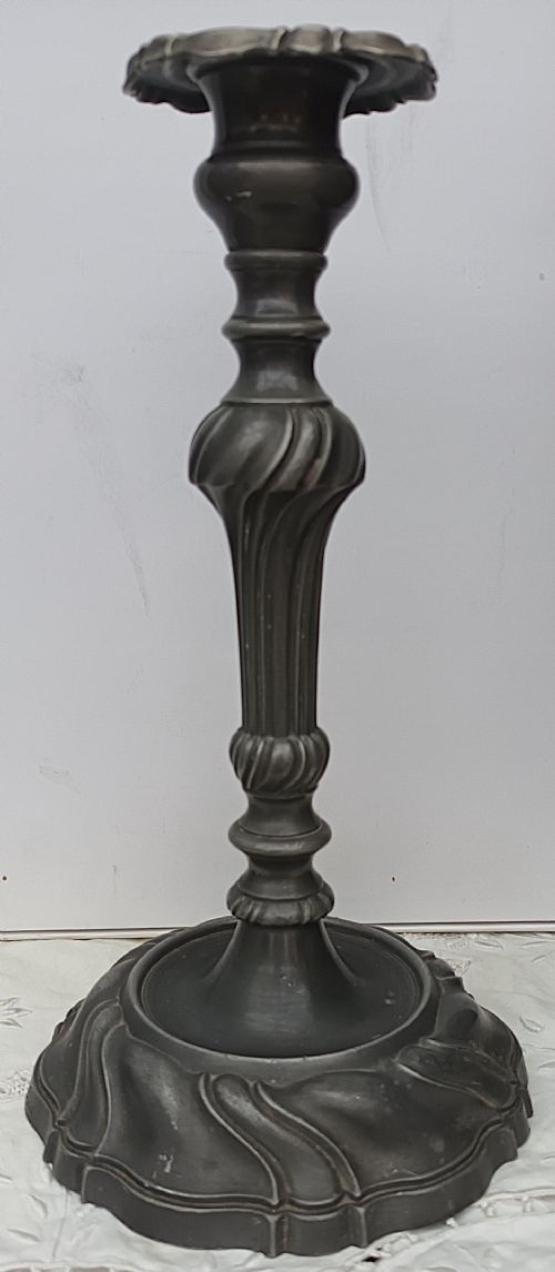 PAIR OF ANTIQUE VICTORIAN PEWTER ROCOCO CANDLESTICKS - ADDITIONAL PHOTO 2