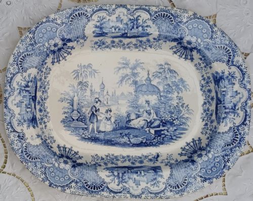 Antique English Georgian Blue and White Transfer "Spanish Beauties" Platter