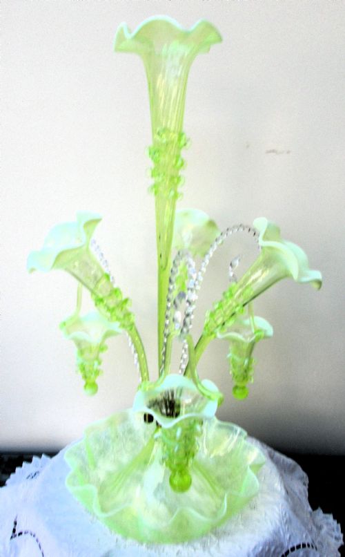 ANTIQUE ENGLISH VICTORIAN GREEN GLASS EPERGNE - ADDITIONAL PHOTO 1