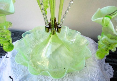 ANTIQUE ENGLISH VICTORIAN GREEN GLASS EPERGNE - ADDITIONAL PHOTO 4