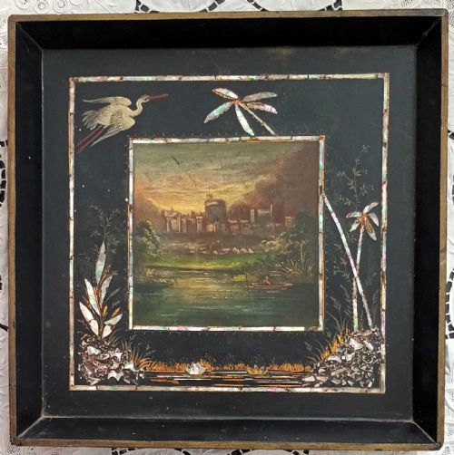 ANTIQUE ENGLISH VICTORIAN PAPIERMCH WAITER TRAY WINDSOR CASTLE