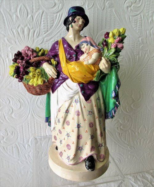 Antique English Studio Pottery Figurine ~ "The Tulip Woman" ~ Charles Vyse