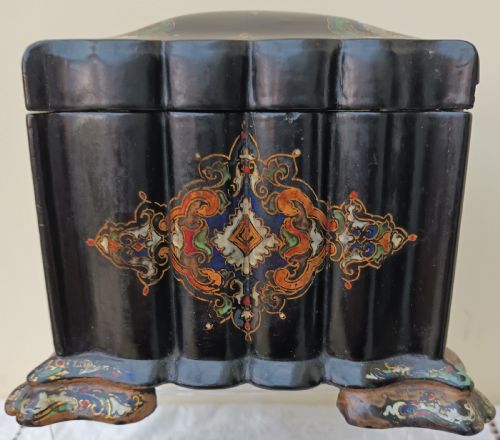ANTIQUE ENGLISH VICTORIAN PAPIERMCH TEA CADDY - ADDITIONAL PHOTO 1