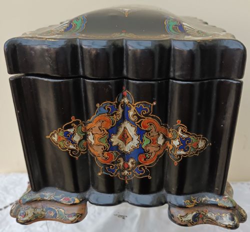 ANTIQUE ENGLISH VICTORIAN PAPIERMCH TEA CADDY - ADDITIONAL PHOTO 3