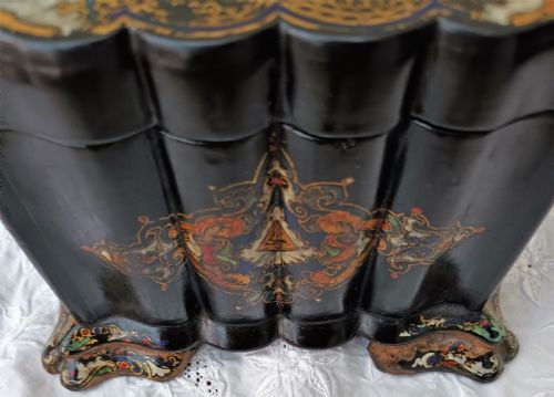 ANTIQUE ENGLISH VICTORIAN PAPIERMCH TEA CADDY - ADDITIONAL PHOTO 6