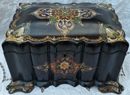 ANTIQUE ENGLISH VICTORIAN PAPIERMCH TEA CADDY - ADDITIONAL PHOTO 13