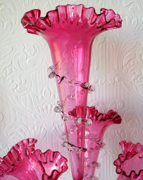 ANTIQUE ENGLISH VICTORIAN CRANBERRY GLASS EPERGNE - ADDITIONAL PHOTO 3