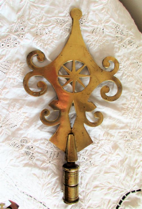Antique English Victorian Friendly Society Brass Pole Head ~ Ansford & Ditcheat