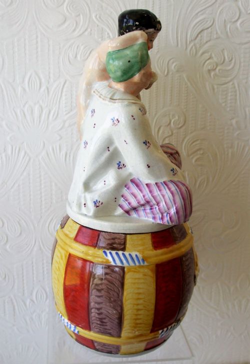 ANTIQUE ENGLISH VICTORIAN STAFFORDSHIRE PIERROT TOBACCO JAR AND COVER - ADDITIONAL PHOTO 3